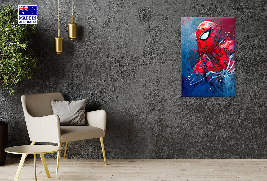 Iconic Red and Blue of Superhero Close Up Print 100% Australian Made 40x60cm Stretched Canvas Ready to Hang