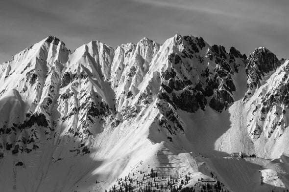 Aerial View of Snow Covered Mountain Print 100% Australian Made Stretched Canvas Ready to Hang - BW-117