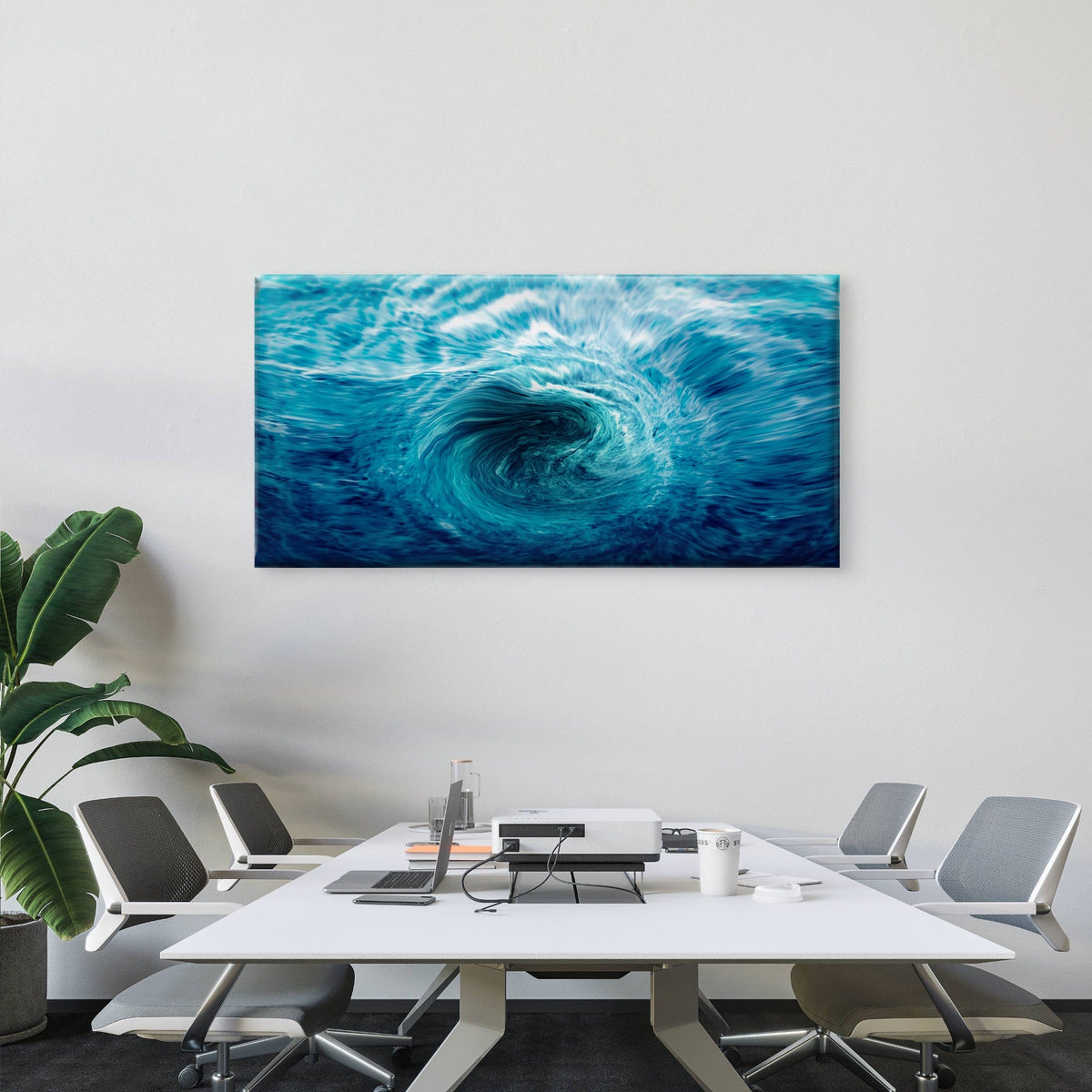 Blue Ocean Water Fluid Swirl Wall Art Canvas Office Home Room Framed 120x60cm