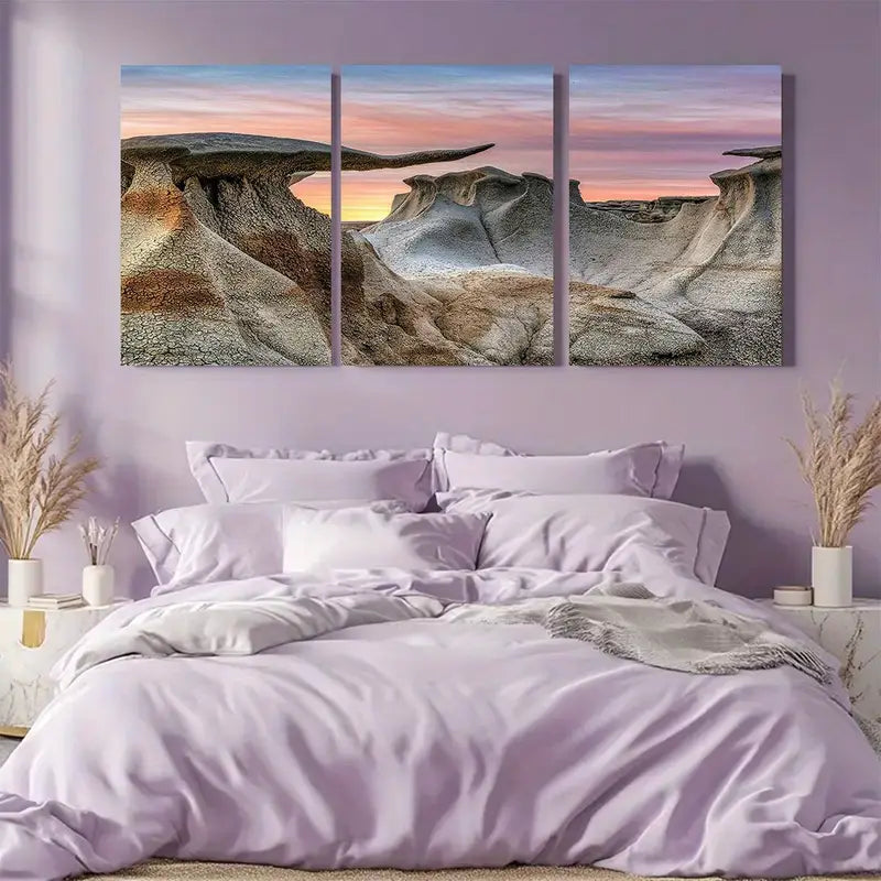 3pcs New Mexico Desert with Stone Metal Print Ready to Hang Art