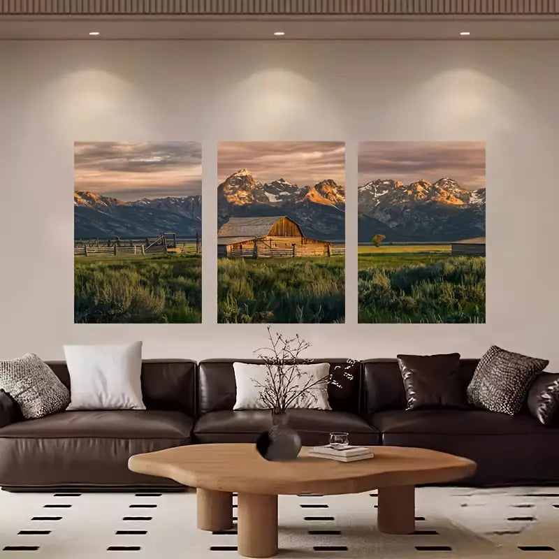 3pcs Mountain Cabin Metal Tranquil Nature Print Ready to Hang Art