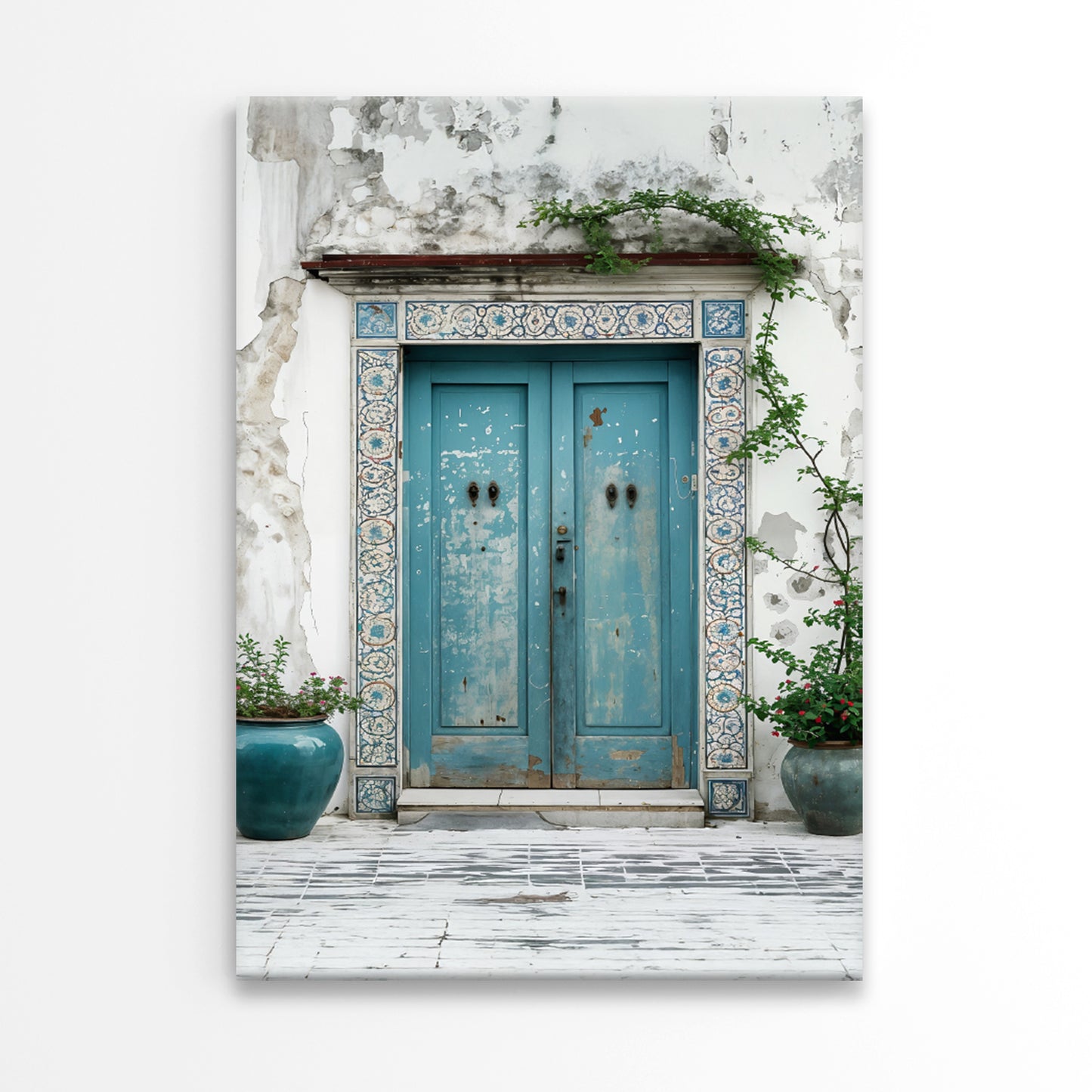 Antique Blue Door with Vintage Wall Print 100% Australian Made 40x60cm Stretched Canvas Ready to Hang