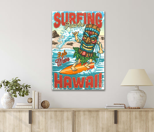 Art Of Hawaii Surfing Print 100% Australian Made 40x60cm Stretched Canvas Ready to Hang