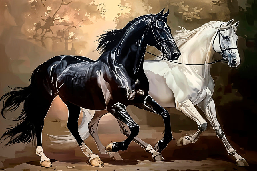 Majestic Horses Gallop Through Lush Forest Print 100% Australian Made 60x40cm Stretched Canvas Ready to Hang