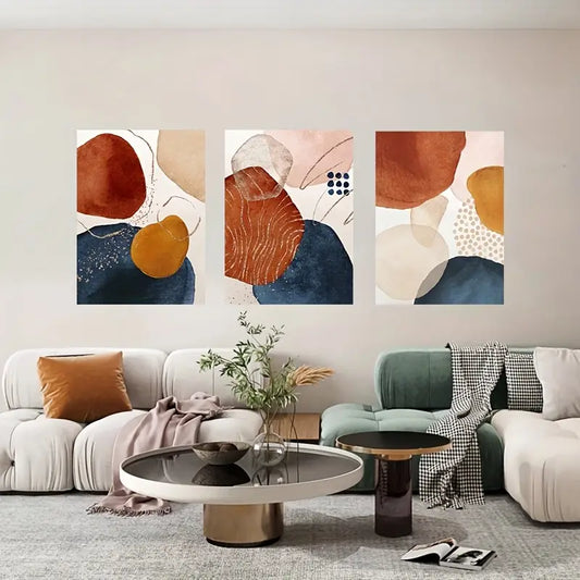 3pcs Blue Orange Dark Red Design Painting Metal Print Ready to Hang Art
