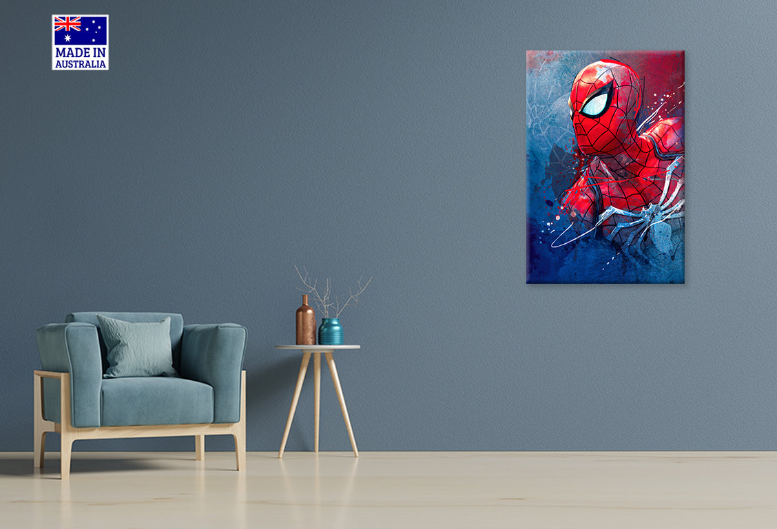 Iconic Red and Blue of Superhero Close Up Print 100% Australian Made 40x60cm Stretched Canvas Ready to Hang