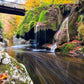 Bridge over Mossy Rock & Waterfall Print 100% Australian Made Stretched Canvas Ready to Hang - NT-117