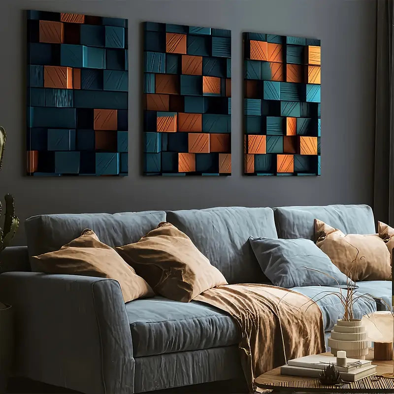 3pcs Fashion Abstract Irregular Graphic Art Wall Art Set Canvas Framed 40x60cm - High Quality Print 100% Australian Made Wall Canvas Ready to Hang