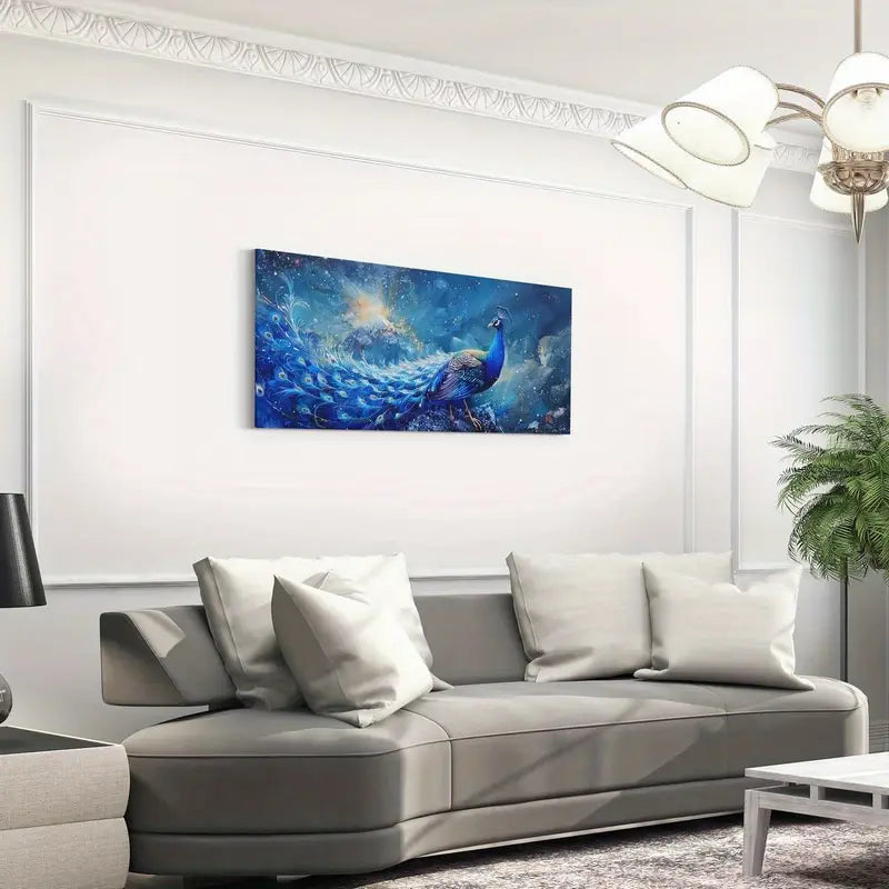 Wild Animal Blue Peacock Feather Aesthetic Wall Art canvas office home room framed 120x60cm