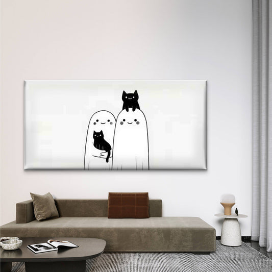 Anime Black & White Cat Wall Art Canvas Office Home Room Framed 80x45cm