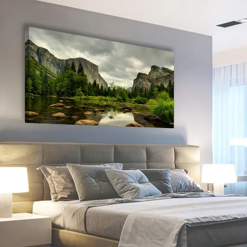 Yosemite National Park Mountain River Nature Wall Art canvas office home room framed 120x60cm
