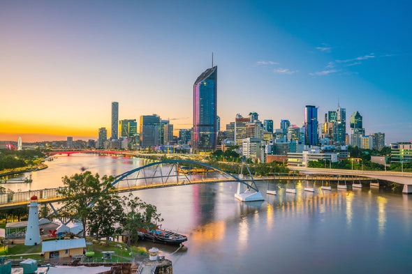 Brisbane city & river at twilight Print 100% Australian Made Stretched Canvas Ready to Hang - AU-118