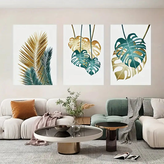 3pcs Tropical Green Plant Minimalist Metal Print Ready to Hang Art