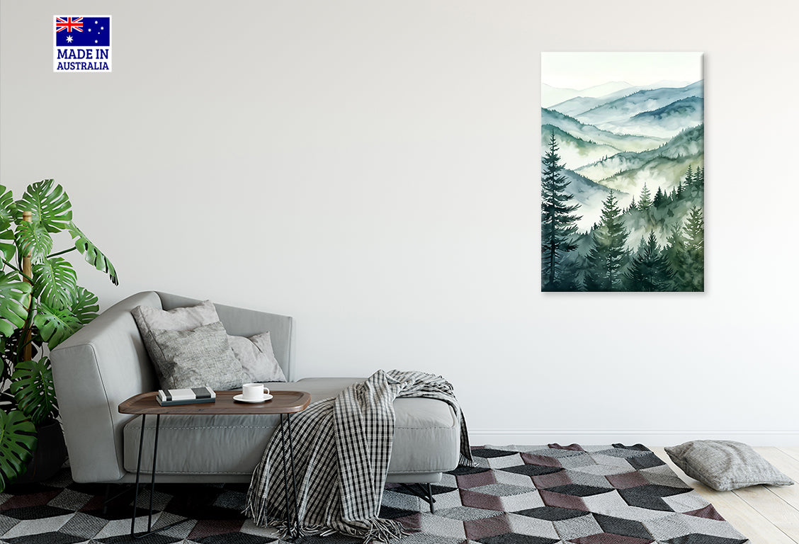 Stunning Mountain with Trees Painting Print 100% Australian Made 40x60cm Stretched Canvas Ready to Hang