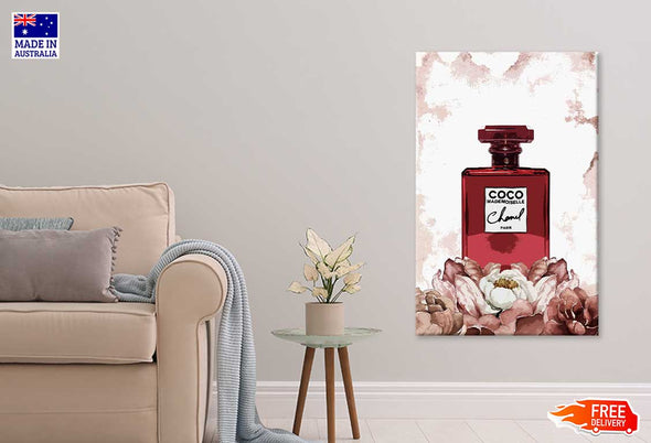 Brown Flowers & Red Perfume Bottle Fashion Print 100% Australian Made Stretched Canvas Ready to Hang - FS - 145