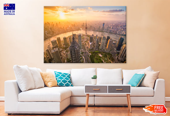 Downtown Shanghai Skyline View Print 100% Australian Made Stretched Canvas Ready to Hang - CT-119