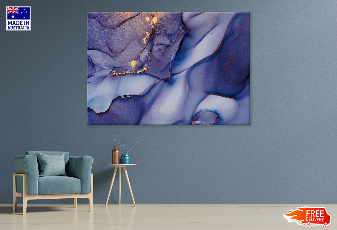 Grey Purple & Gold Fluid Abstract Print 100% Australian Made Stretched Canvas Ready to Hang - AB-118