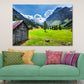 Wooden House in Green Grass Field & Mountains Print 100% Australian Made Stretched Canvas Ready to Hang - NT-118