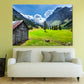 Wooden House in Green Grass Field & Mountains Print 100% Australian Made Stretched Canvas Ready to Hang - NT-118