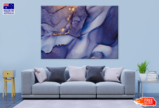 Grey Purple & Gold Fluid Abstract Print 100% Australian Made Stretched Canvas Ready to Hang - AB-118