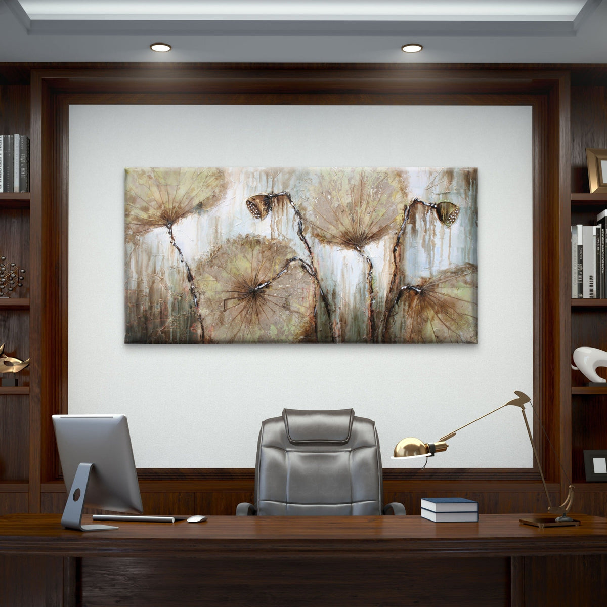 Asia Lotus Leaf Water Lily Wall Art Canvas Office Home Room Framed 80x45cm