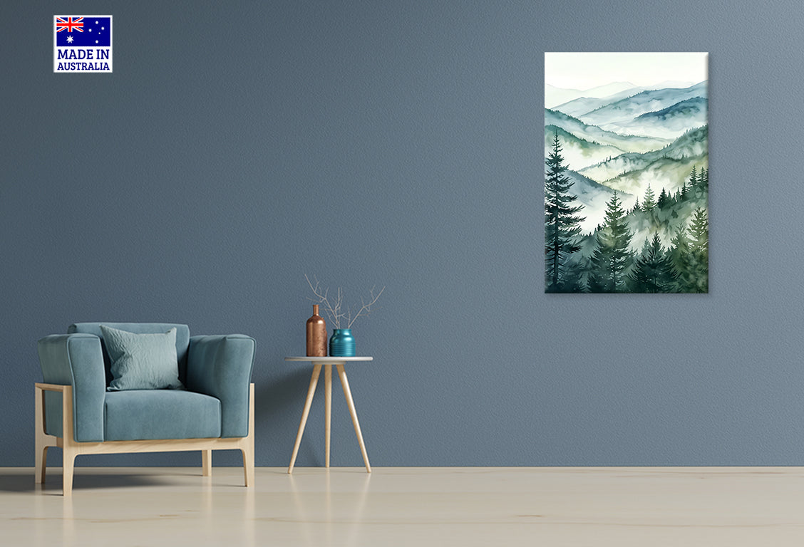 Stunning Mountain with Trees Painting Print 100% Australian Made 40x60cm Stretched Canvas Ready to Hang