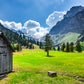 Wooden House in Green Grass Field & Mountains Print 100% Australian Made Stretched Canvas Ready to Hang - NT-118