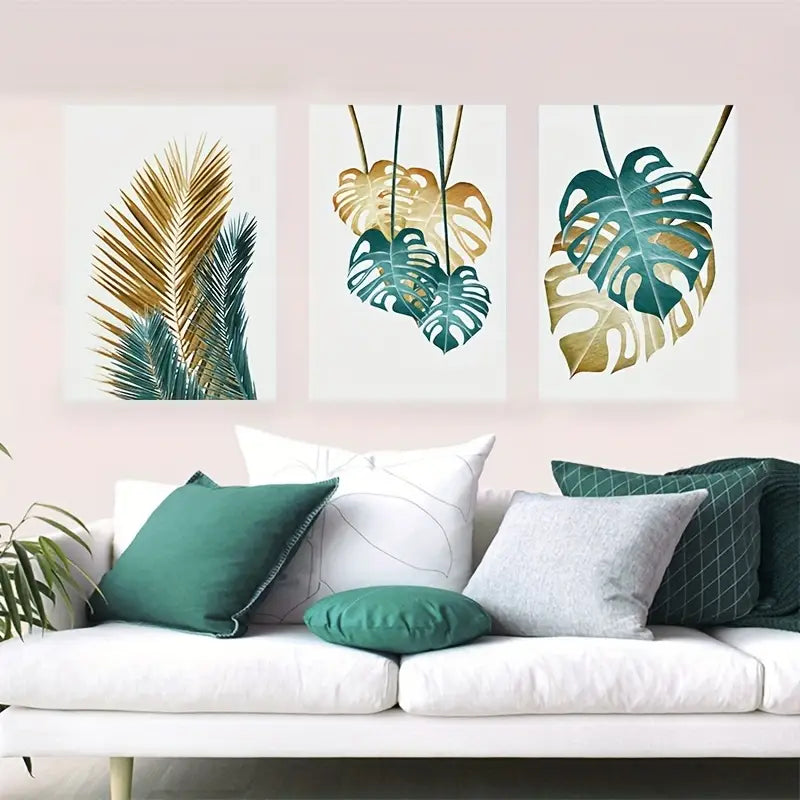 3pcs Tropical Green Plant Minimalist Metal Print Ready to Hang Art