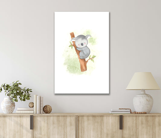 Watercolor Wild Koala Bear Chilling on A Tree Branch Art Print 100% Australian Made 40x60cm Stretched Canvas Ready to Hang