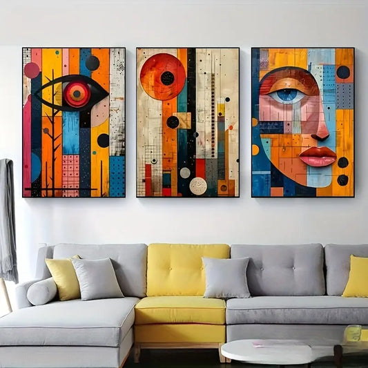 3pcs Colorful Geometric & Floral Designs Metal Print Ready to Hang Art