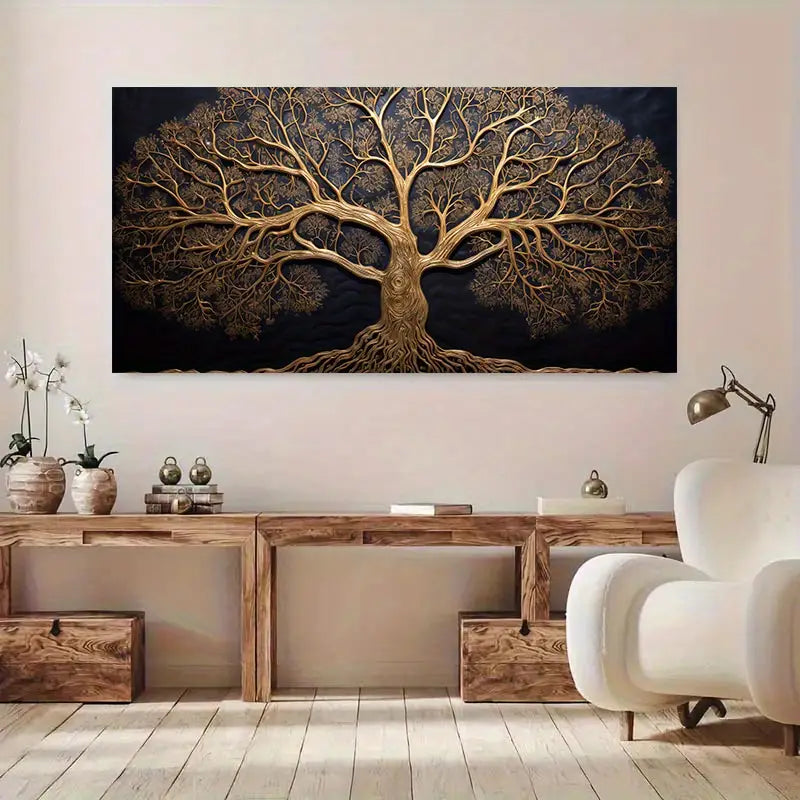 Golden Tree wall canvas office home room framed 120x60cm