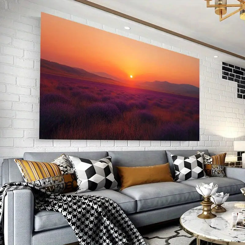 Sunset, lavender flower sea Wall Art wall canvas office home room framed 120x60cm