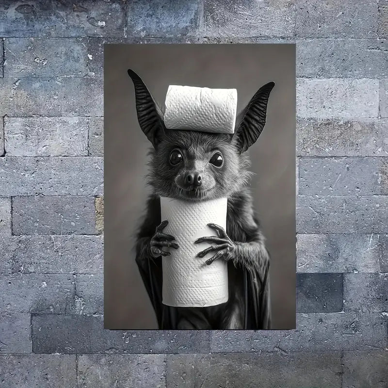 Whimsical Bat with Toilet Paper Print 100% Australian Made 40x60cm Stretched Canvas Ready to Hang