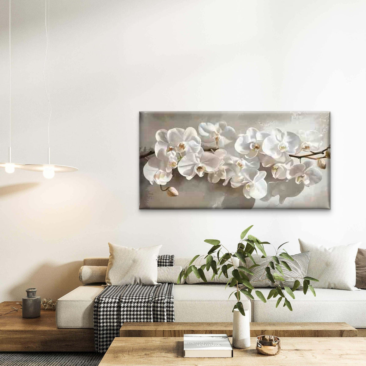Elegant Minimalist White Flower Wall Art Canvas Office Home Room Framed 120x60cm