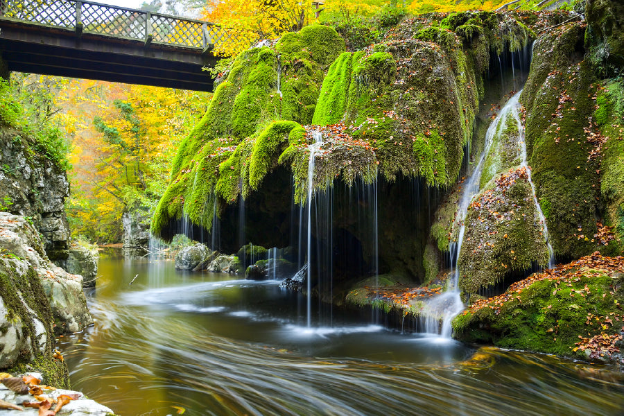 Mossy Rocks & Water Cascading Print 100% Australian Made Stretched Canvas Ready to Hang - NT-119