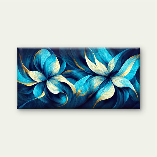 Luxury Teal Gold Floral Petals Wall Art Canvas Office Home Room Framed 80x45cm
