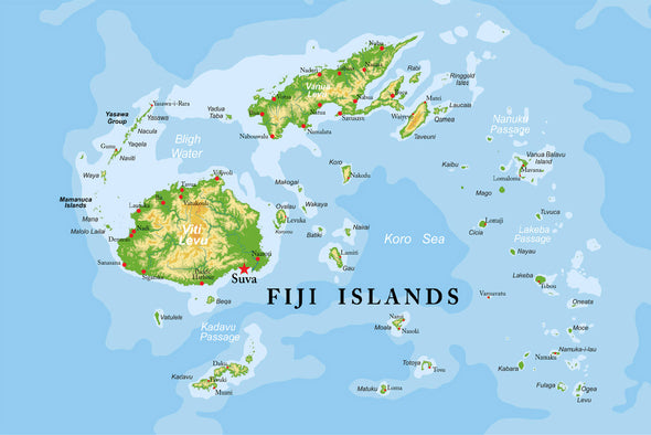 Fiji Islands Highly Physical Map Print 100% Australian Made Stretched Canvas Ready to Hang - MP-119