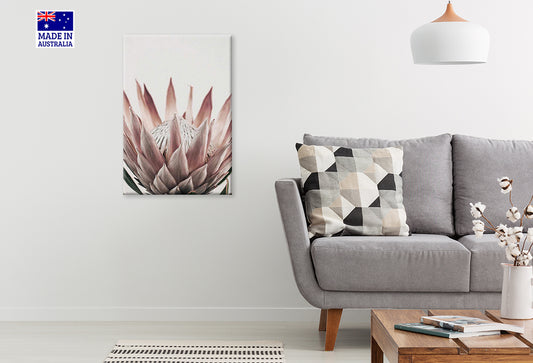 Calm Pink Flower with Leaves Close Up Print 100% Australian Made 40x60cm Stretched Canvas Ready to Hang