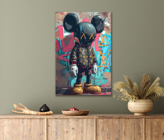 Painting Of Graffiti Cartoon Character in A Black Jacket Print 100% Australian Made 40x60cm Stretched Canvas Ready to Hang