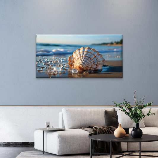 Ocean Beach Seashell Sunny Shore Wall Art Canvas Office Home Framed 80x45cm