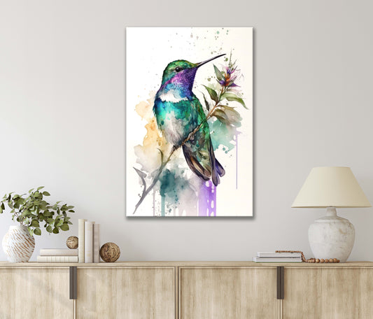 Splash Art Of A Hummingbird Print 100% Australian Made 40x60cm Stretched Canvas Ready to Hang