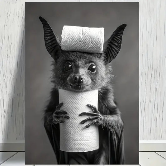 Whimsical Bat with Toilet Paper Print 100% Australian Made 40x60cm Stretched Canvas Ready to Hang