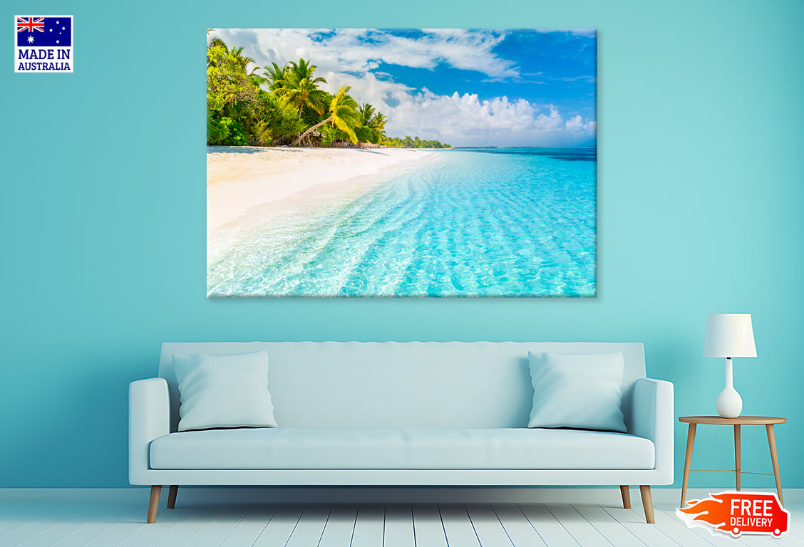 White Sand & Calm Sea for Beach Banner Print 100% Australian Made Stretched Canvas Ready to Hang - BC-119