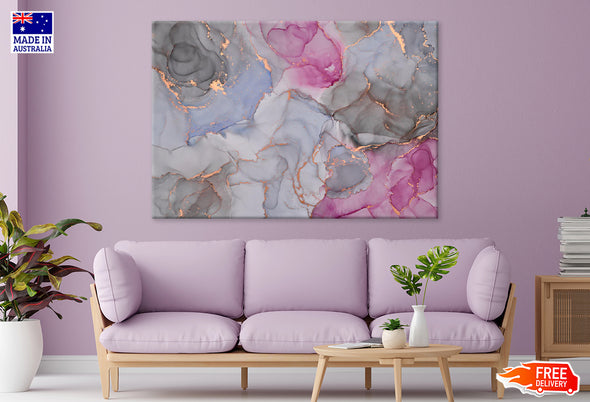 Grey Pink & Gold Fluid Abstract Print 100% Australian Made Stretched Canvas Ready to Hang  - AB-119