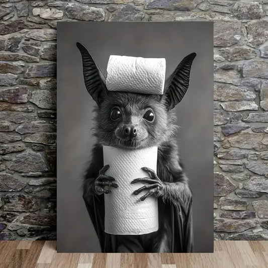 Whimsical Bat with Toilet Paper Print 100% Australian Made 40x60cm Stretched Canvas Ready to Hang