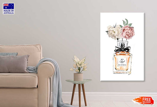 White & Pink Flowers with Orange Perfume Bottle Fashion Print 100% Australian Made Stretched Canvas Ready to Hang - FS - 150