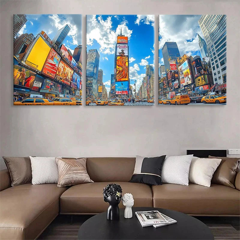 3pcs Times Square New York Cityscape Vibrant Urban Metal Print Ready to Hang Art