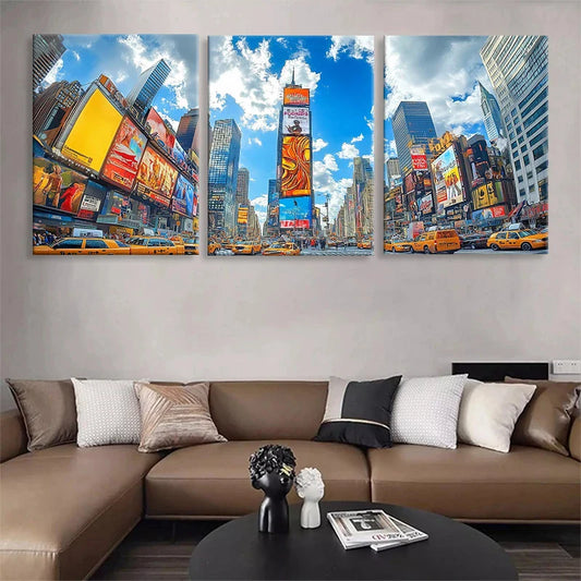3pcs Times Square New York Cityscape Vibrant Urban Metal Print Ready to Hang Art