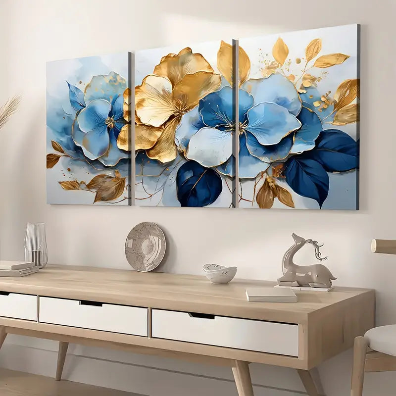 3pcs Modern Fashion Abstract Golden Leaf Light Luxury Art Wall Art Set Canvas Framed 40x60cm - High Quality Print 100% Australian Made Wall Canvas Ready to Hang