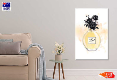 Black Flower with Gold Perfume Bottle Print 100% Australian Made Stretched Canvas Ready to Hang - FS - 158